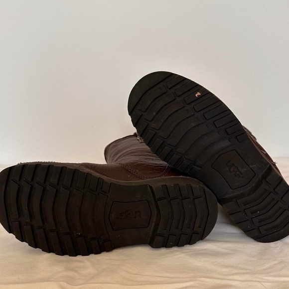 UGG Brown Leather Fleece-Lined Mid Calf boots - marked as size 4 fits like 5.5 - Picture 3 of 8